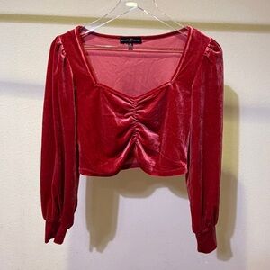 Almost Famous Red Velvet Ruched Blouse